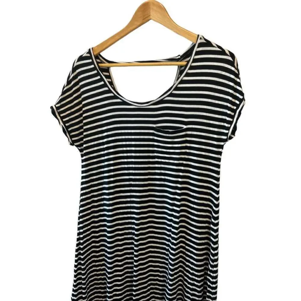 AMERICAN EAGLE Black & White Stripe Scoop Neck Short Sleeve Lightweight Dress XS - Picture 3 of 9